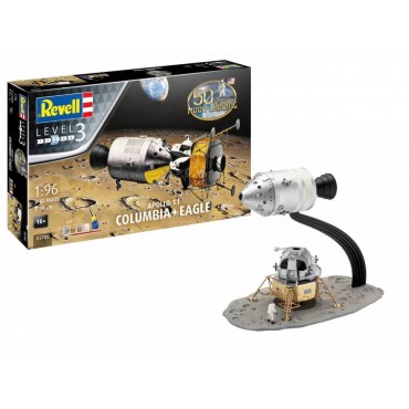 KIT PARA MONTAR REVELL APOLLO 11 COLUMBIA + EAGLE 1/96 60 PEÇAS COMPLETO COM TINTAS COLA E PINCEL REV 03700